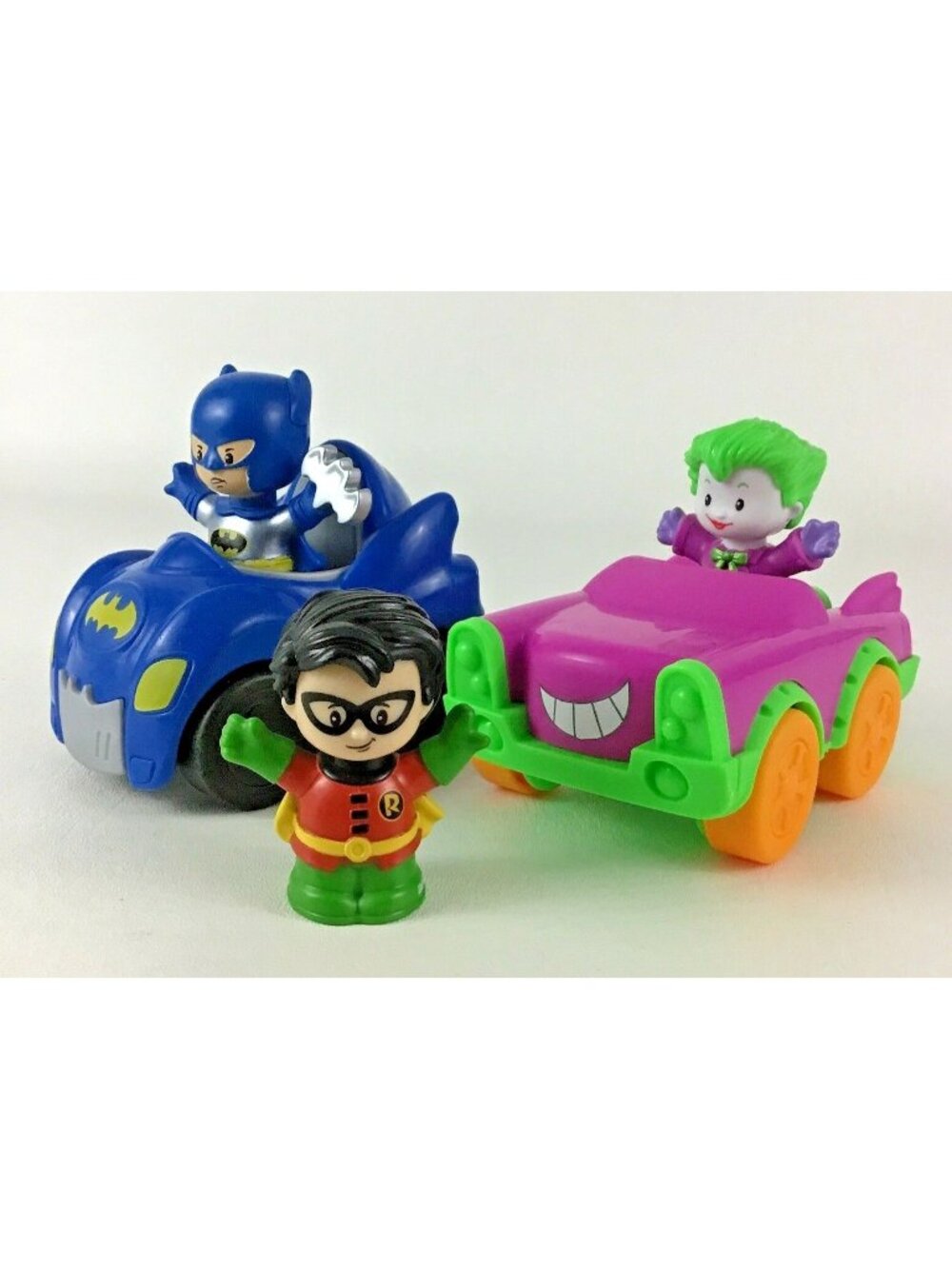 Fisher Price Little People DC Super Friends Car Lot Batmobile Joker Robin Figure